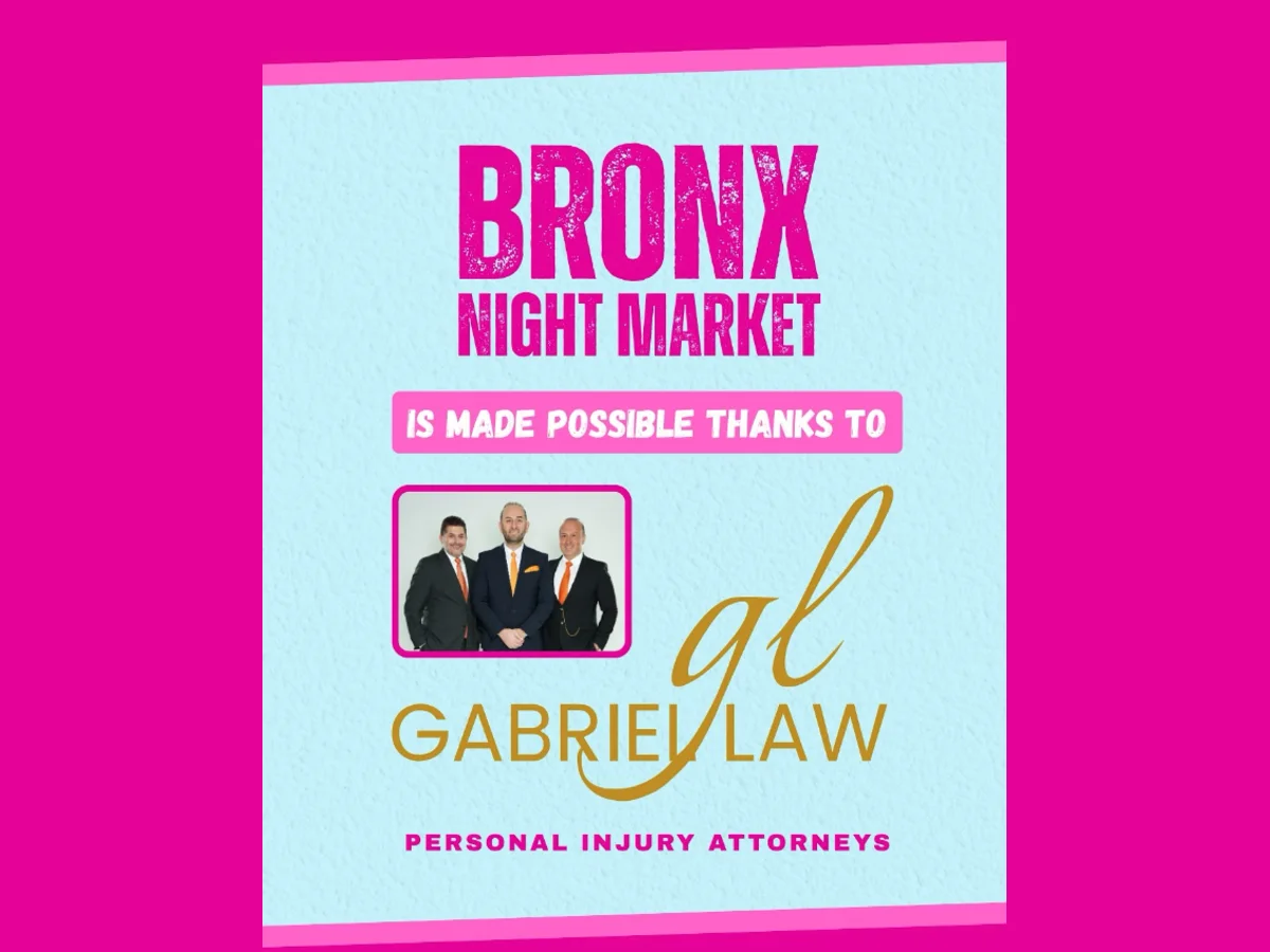 Bronx Night Market sponsor graphic thanking Gabriel Law